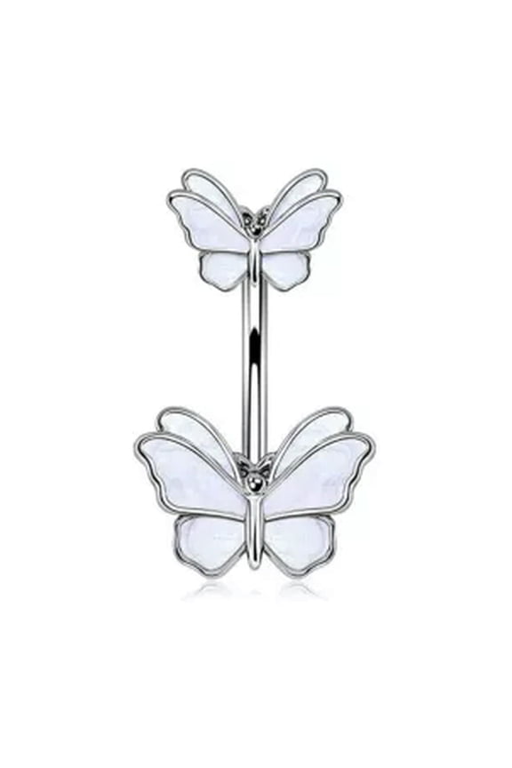 Dangle Belly Button Ring Butterfly Navel Piercings Barbell Piercing Belly Bar-Steel