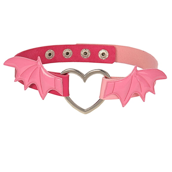 HOOUN Dark Punk Wings Leather Collar Pu Contrast Personalized Choker Necklace-rose