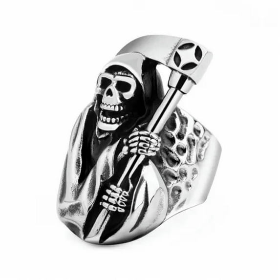 HOOUN Dead God Evil Sickle Skull Ring Stainless Steel Gothic Men's Women's Punk Ring-12