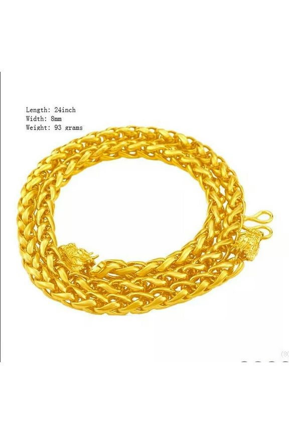 Delux 24K Thai Baht Yellow Gold GP Filled Necklace 24 inch 8mm Jewelry For Men
