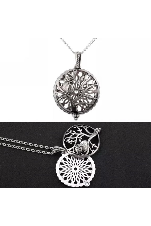 Diffuser Locket Aromatherapy Essential Oil Perfume magnetic Pendant Necklace-Owl and tree
