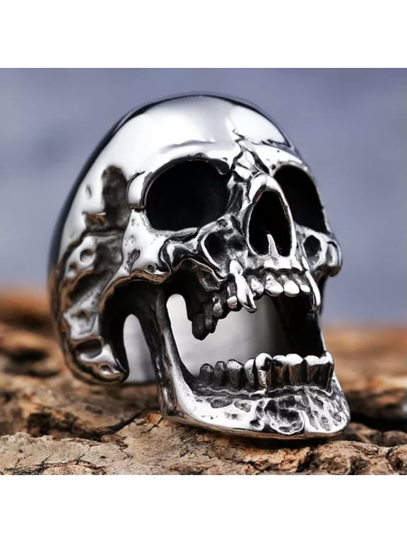 Domineering Gothic Fangs Skull Ring Stainless Steel Vampire Biker Jewelry Ring-11
