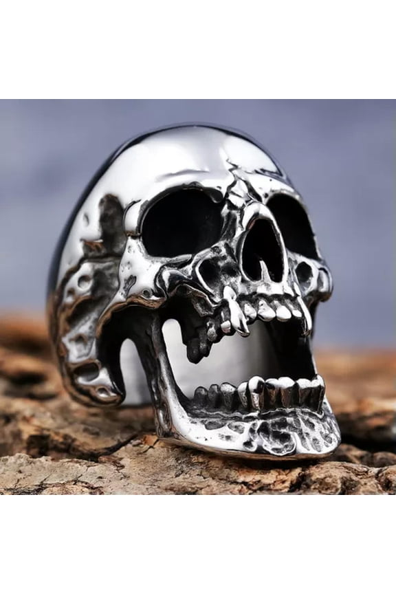 Domineering Gothic Fangs Skull Ring Stainless Steel Vampire Biker Jewelry Ring-7