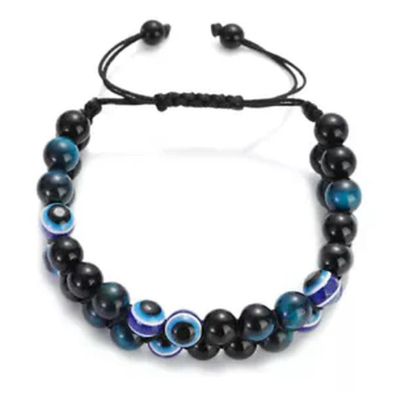 HOOUN Double Layer Tiger Eye Essential Oil Anxiety Stress Woven Bracelets Jewellery-Evil eye+blue tiger eye1