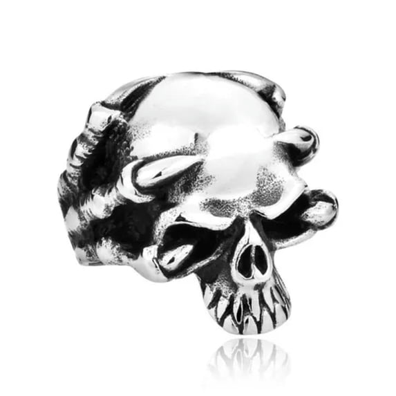 HOOUN Dragon Claw Skull Head Ring Stainless Steel Gothic Skull Punk Biker Jewelry Ring-9-Silver