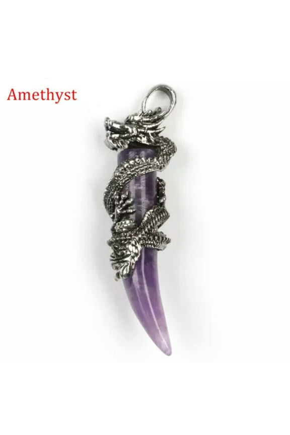 Dragon Wolf Teeth Pendant Natural Crystal Chakra Gems Magic Reiki Healing Amulet-Amethyst-1PC (Random Pick)