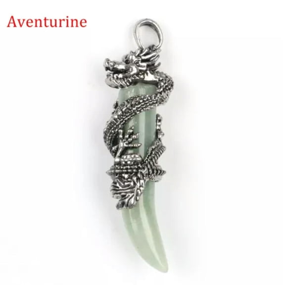 HOOUN Dragon Wolf Teeth Pendant Natural Crystal Chakra Gems Magic Reiki Healing Amulet-Aventurine-1PC (Random Pick)