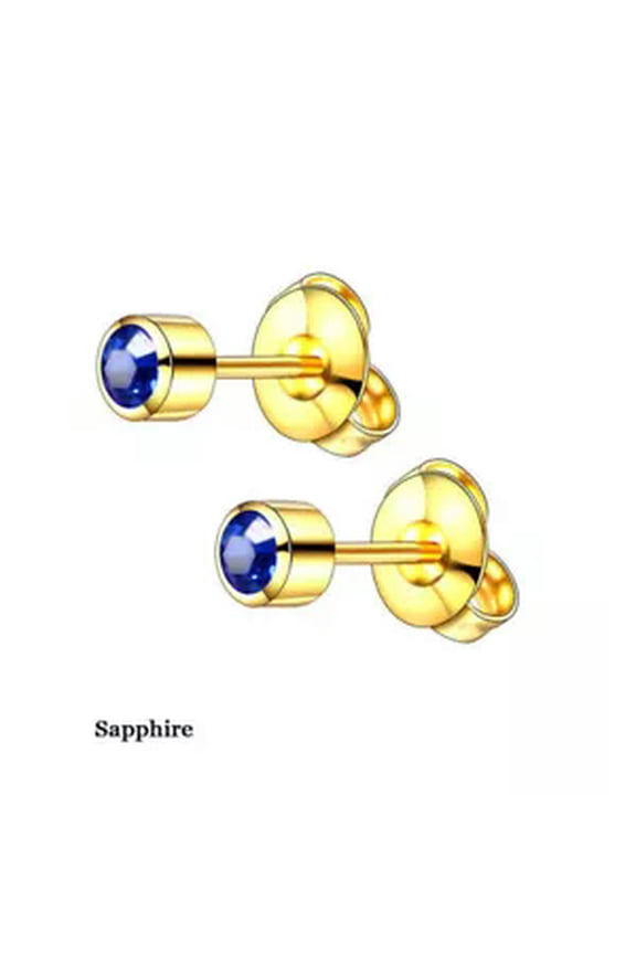 EAR PIERCING STUDS EARRINGS STUD CERTIFIED STERILE GOLD SILVER COLOUR 2mm-Sapphire