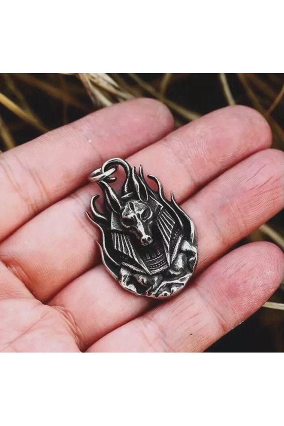 Egyptian God Anubis Pendant Necklace Chain Mens Stainless Steel Jewelry Gift