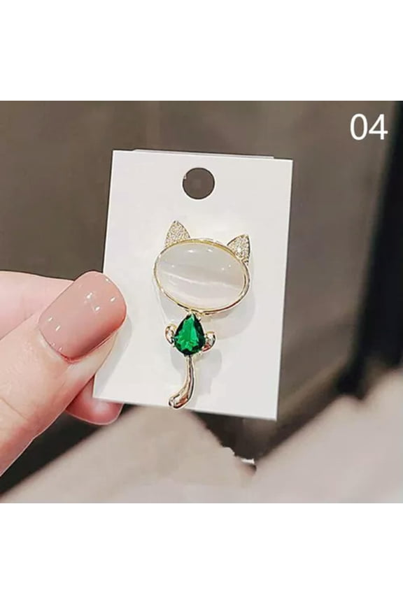 Elegant Rhinestone Opal Stone Moon Cat Brooch Pin Clothes Accessories Gift@-04
