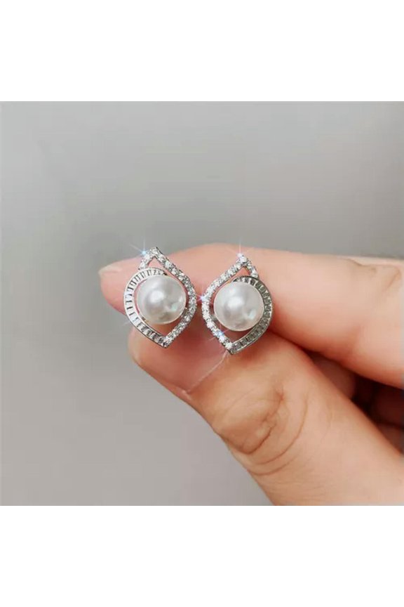 Elegant Women Crystal Pearl 18K Gold Filled Ear Stud Fashion Earrings A Pair-#7