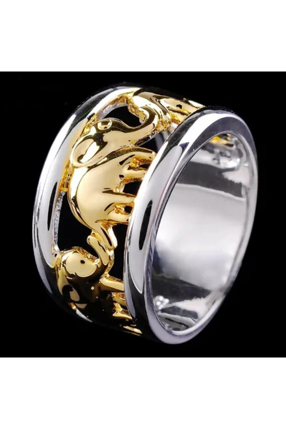 Elephant Ring 925Silver Gold Plated Men Women Jewelry Wholesale Wide Band SZ6-12-02# Silver-7