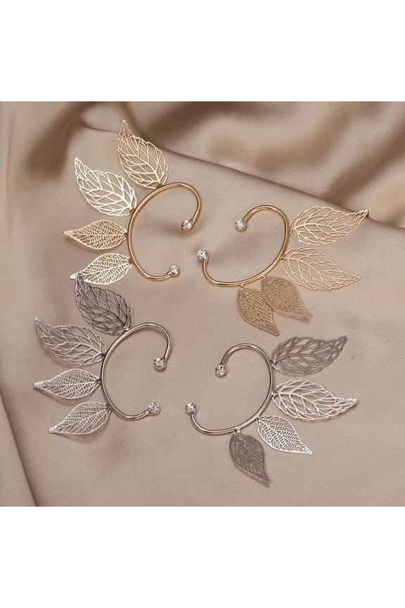 Elf Ear Leaf Clip Cuff Earring Women's Fashion Jewelry-Gold-Left Ear