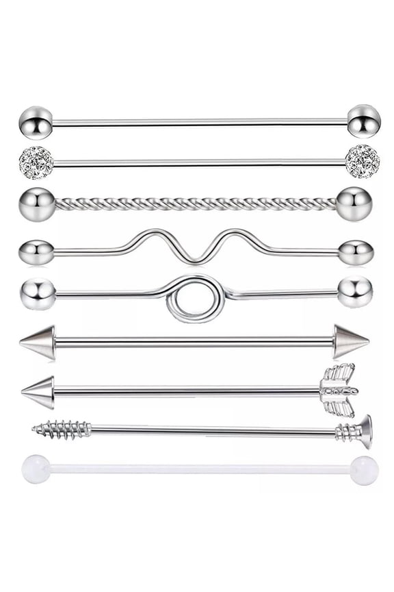 Ensemble De 9 Industrial Scaffold Barre Piercing Oreille Droit Acier Gemme Opale