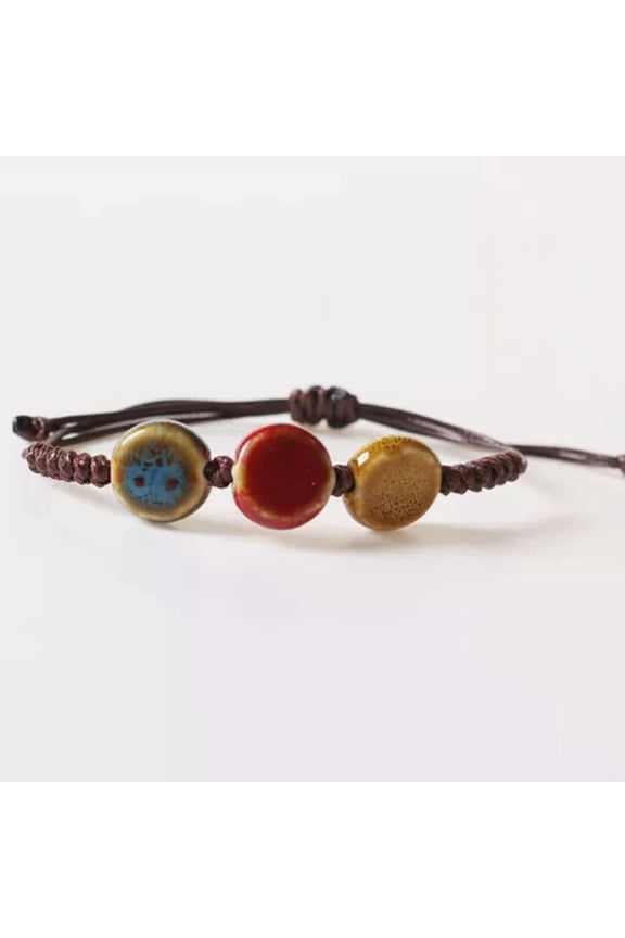 Ethnic Style Ceramic Beaded Dainty Bracelets Bangle Handmade Wax Rope Bracel-yy-A6