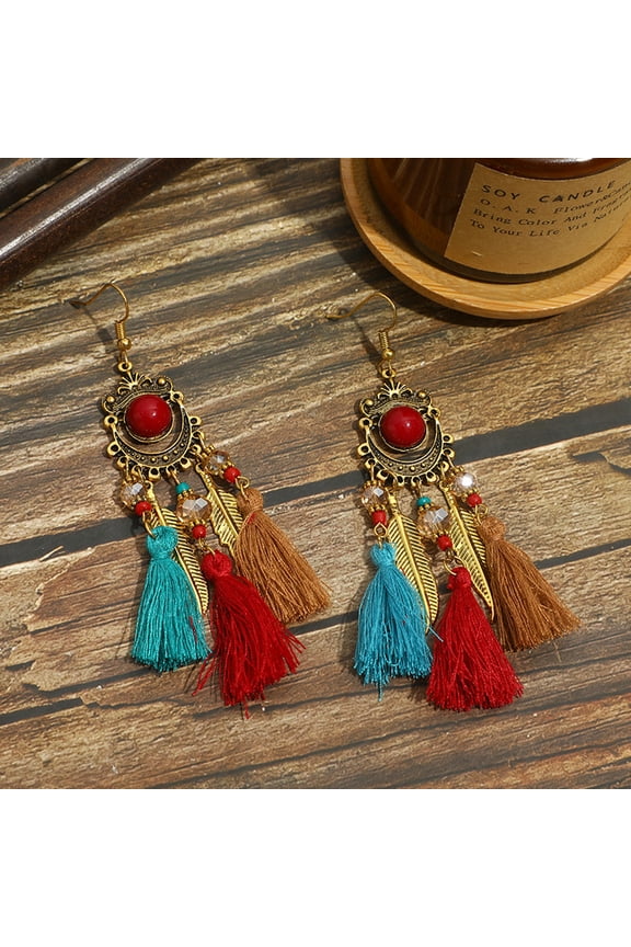 Ethnic Style Earrings Tassel Style Earrings Chinese Style Golden Leaf Ear Hooks-Fancy Deep #17-1