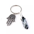 thumbnail image 1 of HOOUN Evil Eye Fatima Hamsa Hand Crystal Hexagon Pillar Key Ring Palm Keychain Pendant-Labradorite, 1 of 5