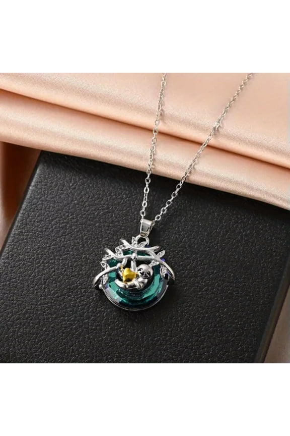 Exquisite Animal Crystal Pendant Necklace Leaf Lovely Sloth Women Jewelry Gifts-Multicolor Crystal Sloth