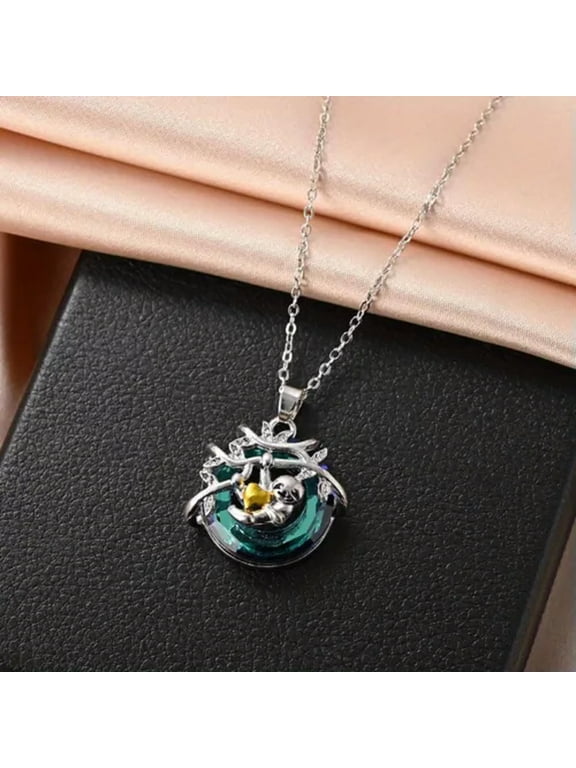 Exquisite Animal Crystal Pendant Necklace Leaf Lovely Sloth Women Jewelry Gifts-Multicolor Crystal Sloth