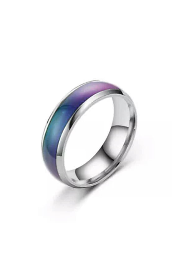 Exquisite Color Changing Mood Ring Stainless Steel Ring Men Women Band Size 9-10-silver-10