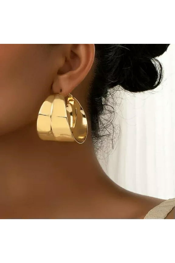 Extra Chunky Gold Hoop Earrings Big Large Gold Tone Wide Hoop Earrings for Women