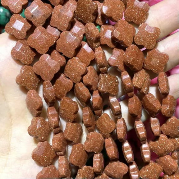 HOOUN Faceted Natural Clover Tiger Eye Agate Chalcedony Loose Beads For Jewelry Making-Golden Sand Stone-12mm About 17PCS