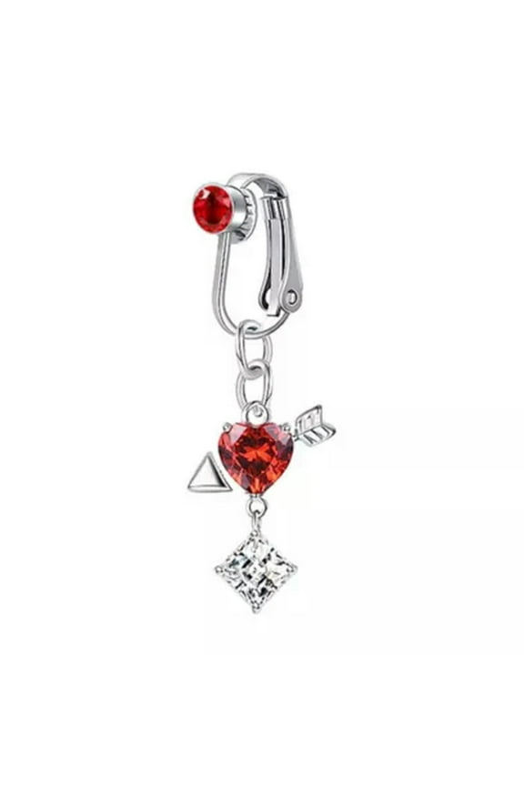 Fake Navel Belly Ring for Women Non Piercing Clip CZ Dangle Belly Button Rings-3