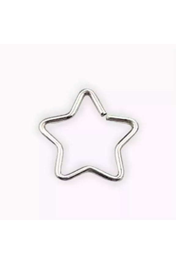 Fake Nostril Nose Star Ring Fashion Cuff Clip Hoops Hollow Piercing Earring-Silver