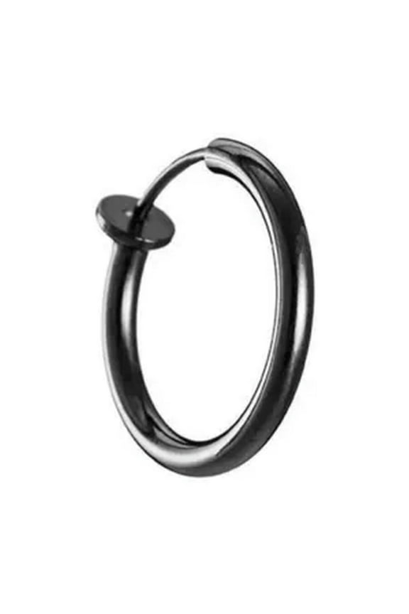 Fake Piercing Hoop Ring Spring Clip On Lip Nose Septum Ear Earring Jewelry 1pcs-black-2*10mm