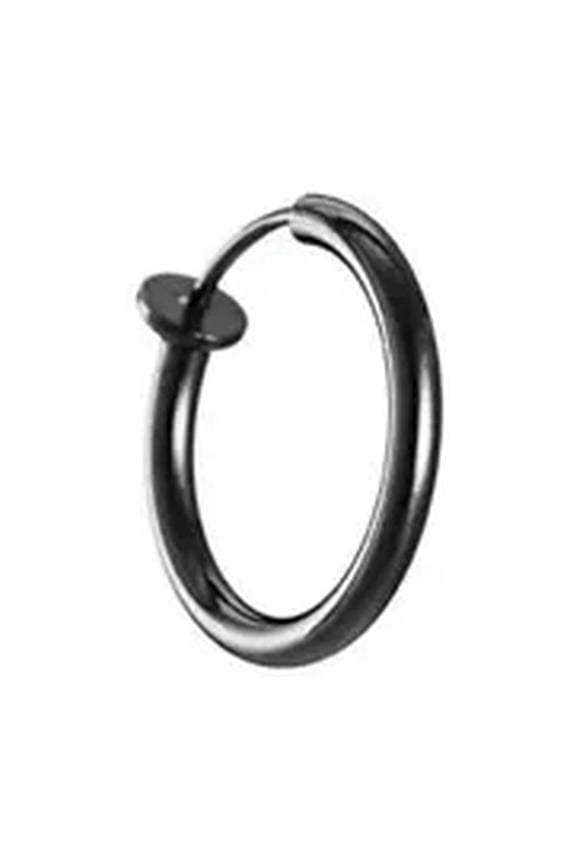 Fake Piercing Hoop Ring Spring Clip On Lip Nose Septum Ear Earring Punk Jewelry-black-2*16mm