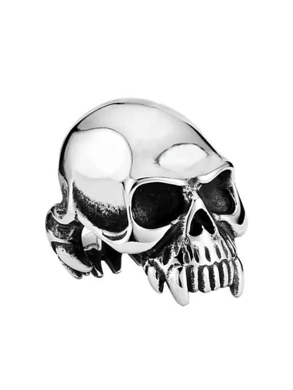 Fangs Skull Vampire Skull Ring Stainless Steel Men's Gothic Big Mouth Skull Ring-9
