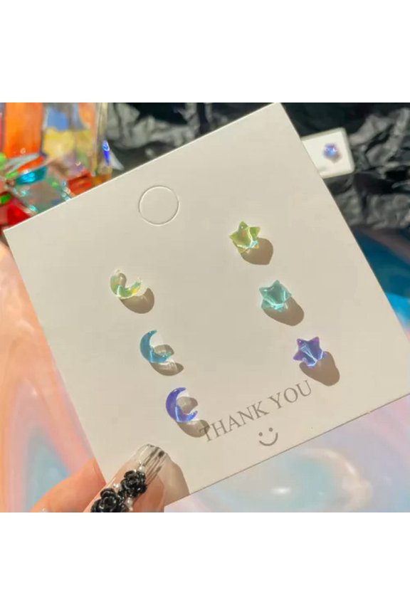 Fantastic Fairy Colorful Star Moon Stud Earrings Set Women Y2K Cute Earrings#-3pair Blue