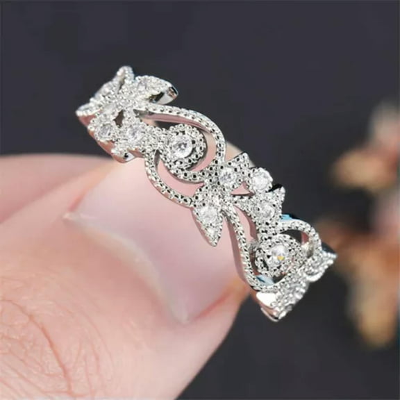 HOOUN Fashion 925 Silver Rings for Women Cubic Zirconia Wedding Party Jewelry Size6-10-9-#1