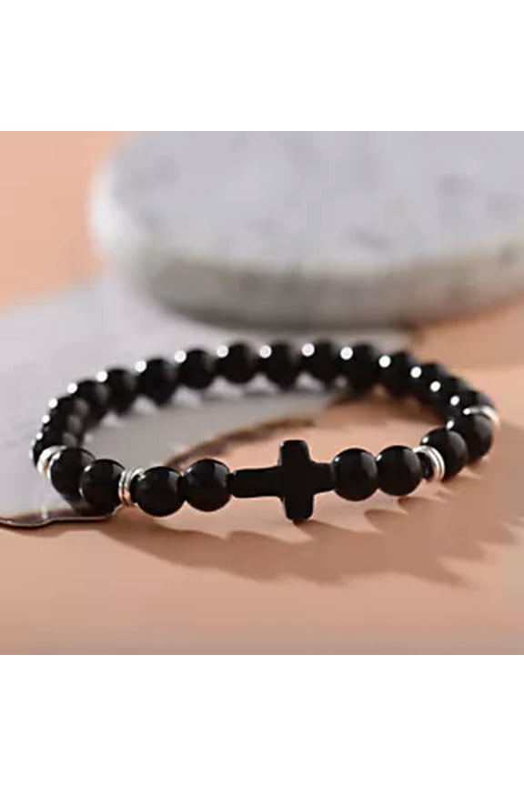 Fashion Agate Essential Oil Diffuser Bracelet Religious Cross Elastic Bracelets-Agate
