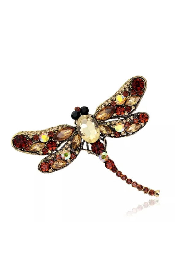 Fashion Animal Insect Bee Spider Pearl Crystal Brooch Pin Women Men Jewelry Gift-#33 Coffee Dragonfly