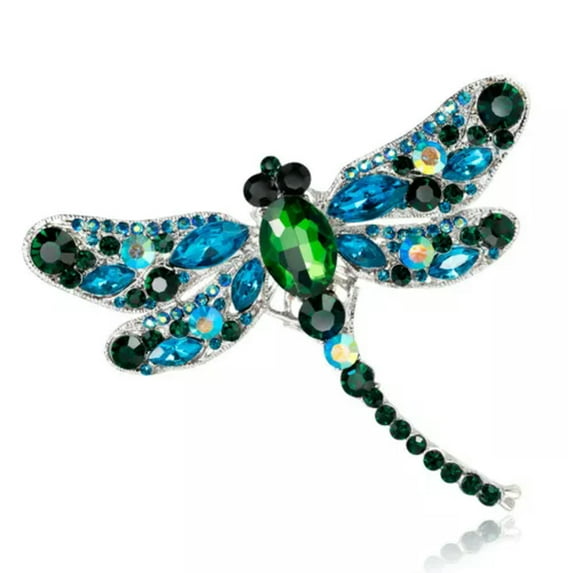 HOOUN Fashion Animal Insect Bee Spider Pearl Crystal Brooch Pin Women Men Jewelry Gift-#33 Green Dragonfly