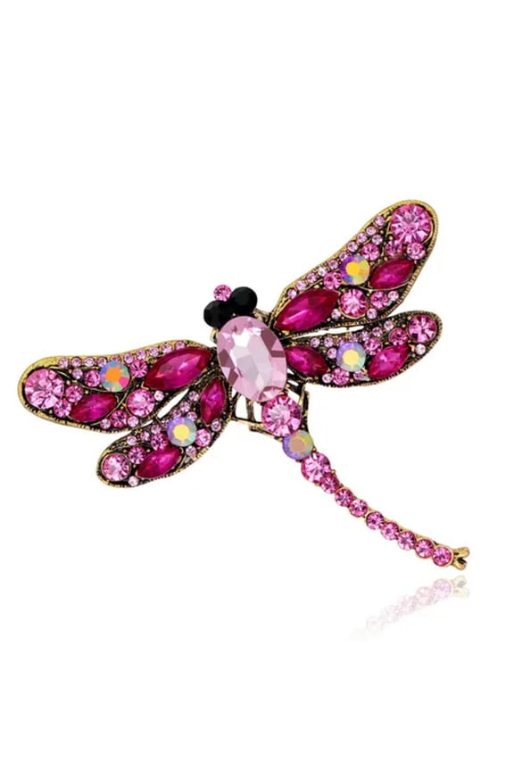 Fashion Animal Insect Bee Spider Pearl Crystal Brooch Pin Women Men Jewelry Gift-#33 Pink Dragonfly