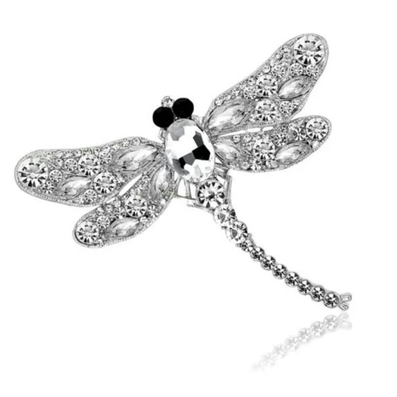 HOOUN Fashion Animal Insect Bee Spider Pearl Crystal Brooch Pin Women Men Jewelry Gift-#33 White Dragonfly