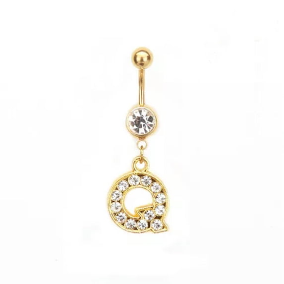 HOOUN Fashion Belly Navel Rings 26 Letter Women Ring Jewelry Button Stainless Steel-17