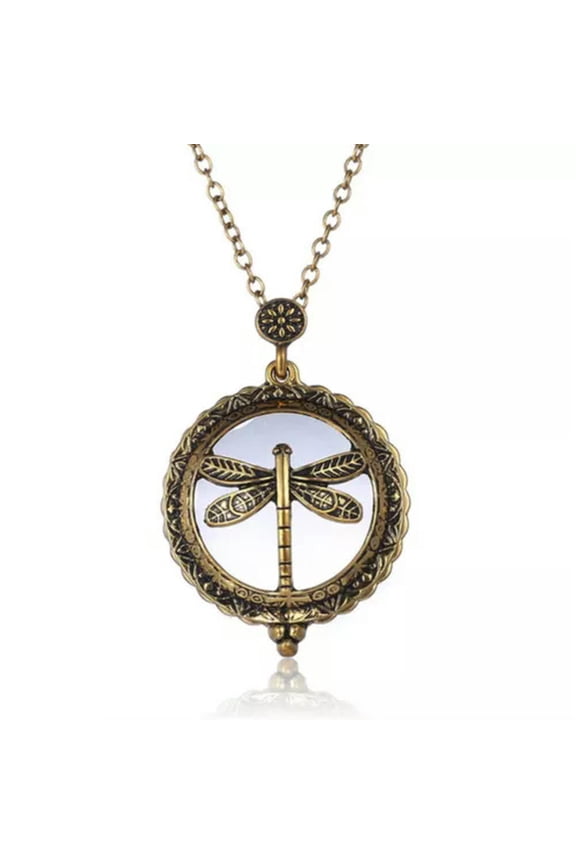 Fashion Bronze Magnifier Glass Chain Pendant 5X Magnifying Necklace Grandma-dragonfly