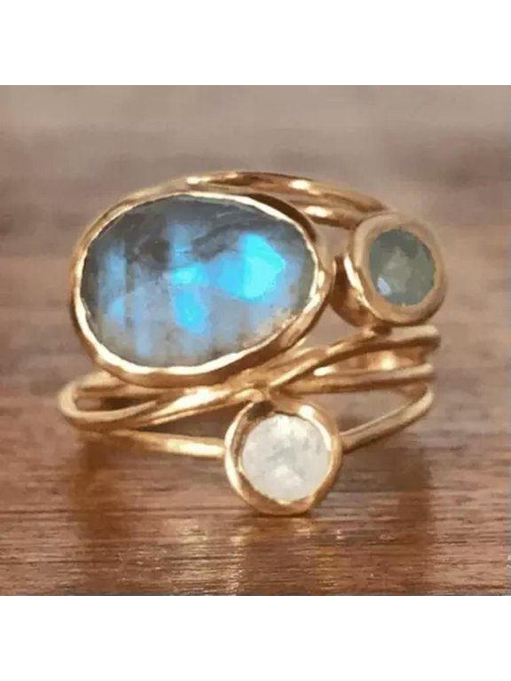 Fashion Cross Gold Plated Abalone Shell Moonstone Ring Women Party Jewelry Gift-9-#1