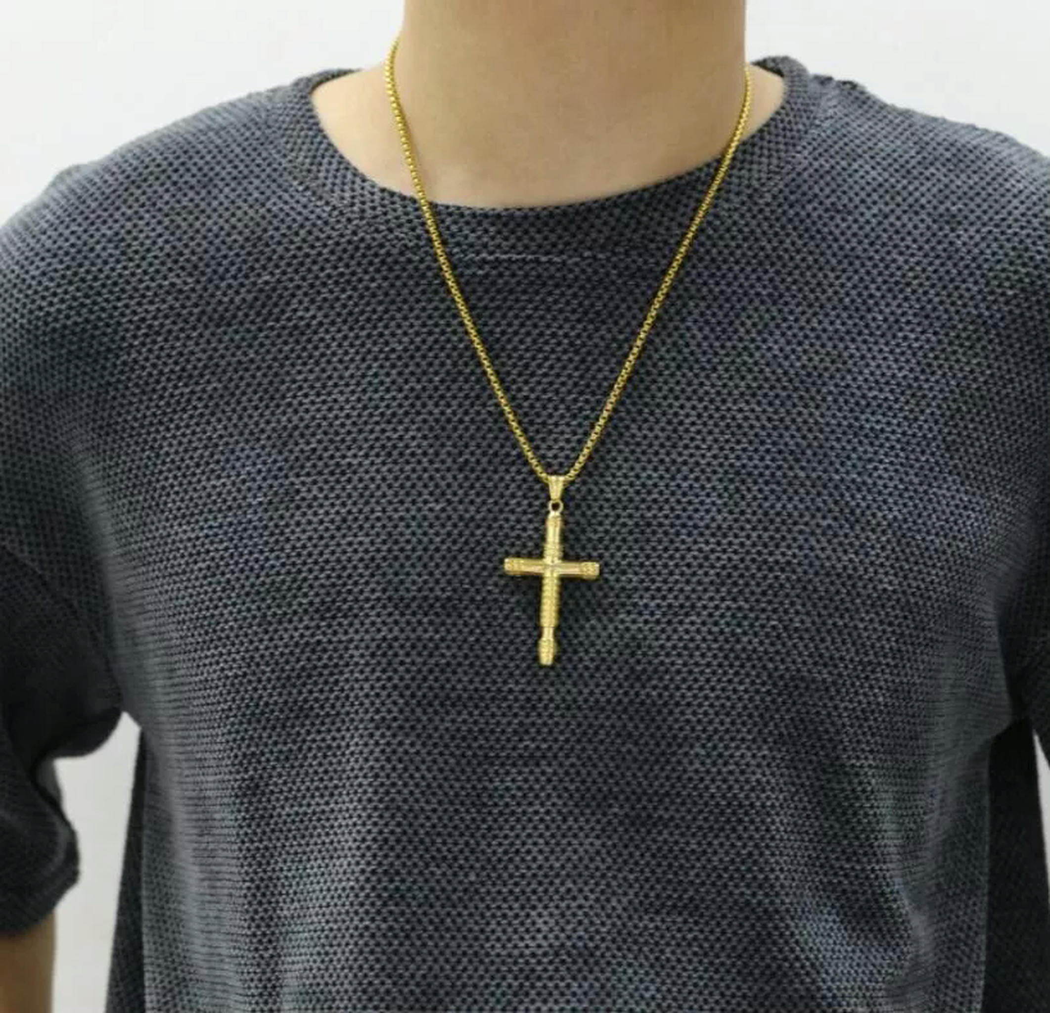HOOUN Fashion Cross Pendant Mens Necklace Stainless Steel Rolo Chain ...