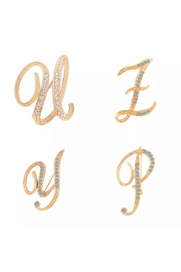 Fashion Crystal Letter Brooch Initial Lapel Pin Rhinestone 26 English Letters-P