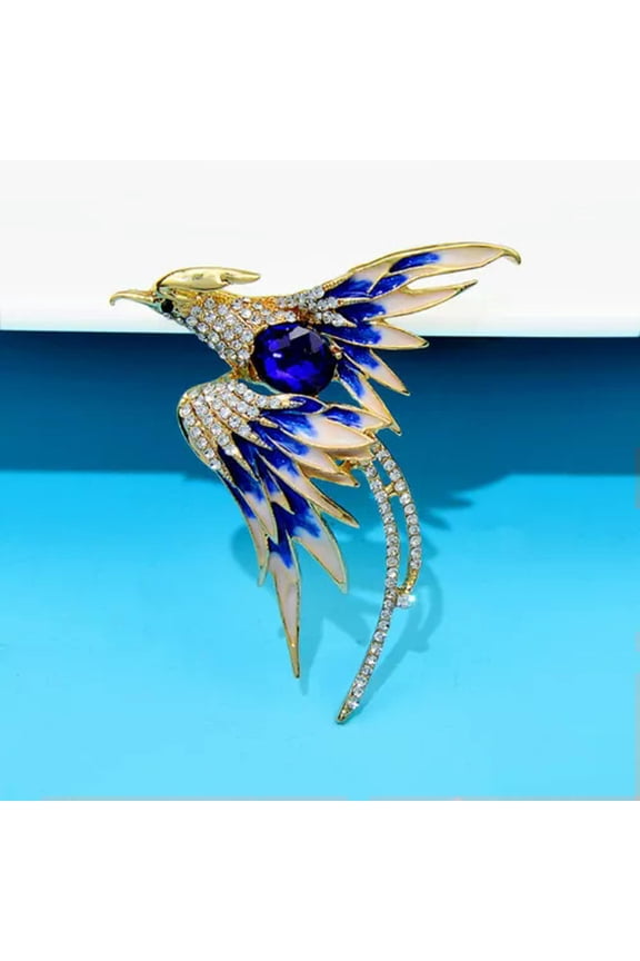 Fashion Crystal Phoenix Bird Brooches Pin For Women Banquet Party Jewelry Gifts-Blue