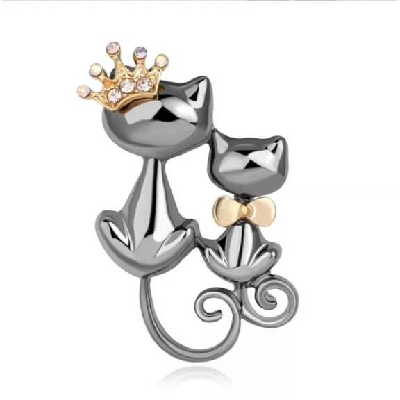 HOOUN Fashion Cute Cat Crown Couple Collar Suit Shirt Shinny Neck Pin Brooch Gift