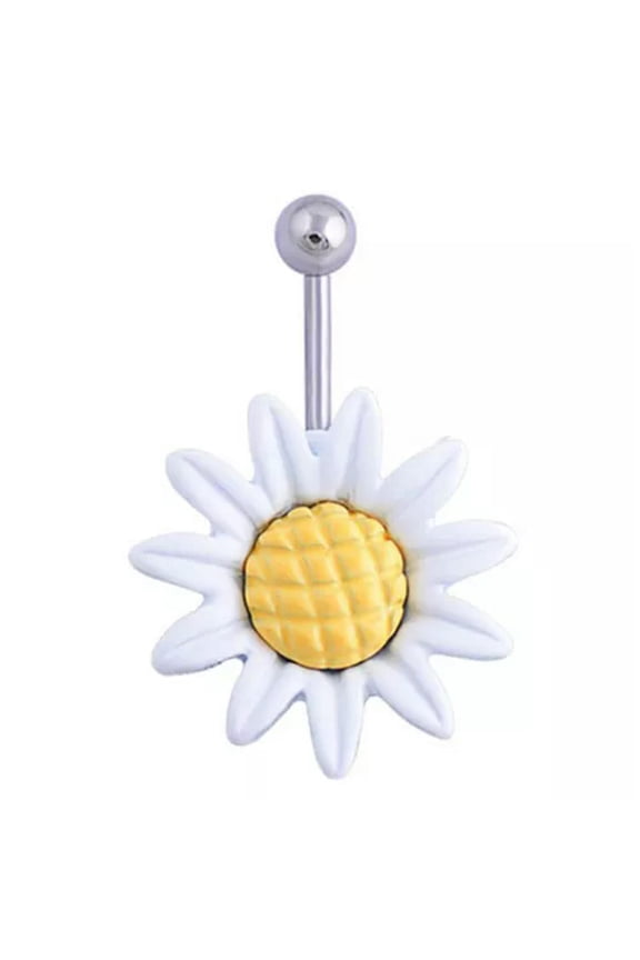 Fashion Daisy Flower Dangle Belly Button Rings Body Piercing Navel B-qy_-White