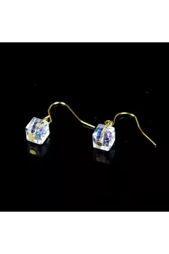 Fashion Delicate Women Earrings Sugar Square Cube Cut Crystal Tassel Style 0559-Colorful Cube