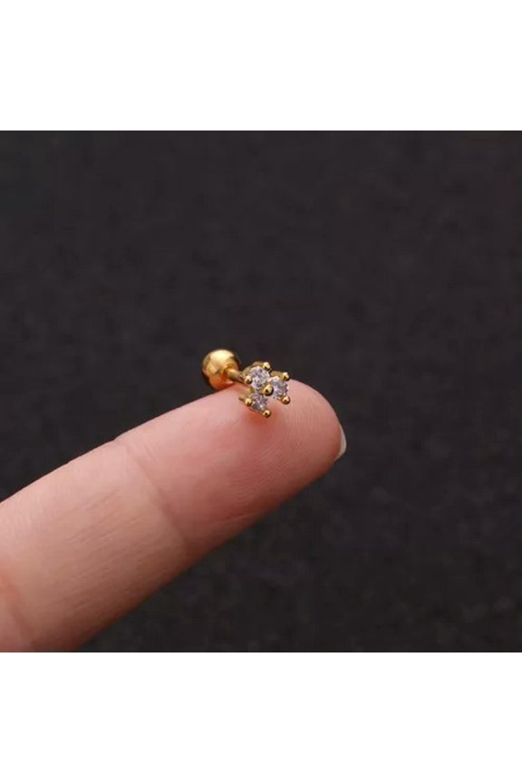 Fashion Earring Cartilage Tragus Floral Gem Stainless Steel Stud Helix Upper-1 gold