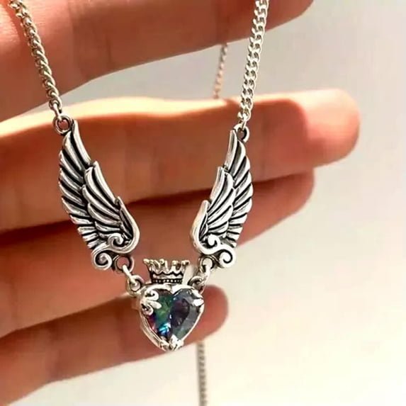 HOOUN Fashion Heart Angel Wings Necklace Hip Hop Jewelry Gift Men Women Best Friends