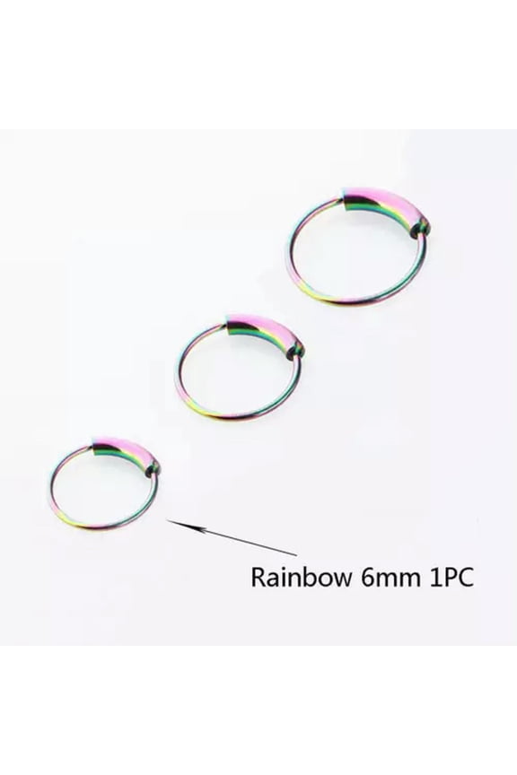 Fashion Hinged Segment Nose Ring Clicker Septum Lip Ear Earring Cartilage Hoop-rainbow 6mm